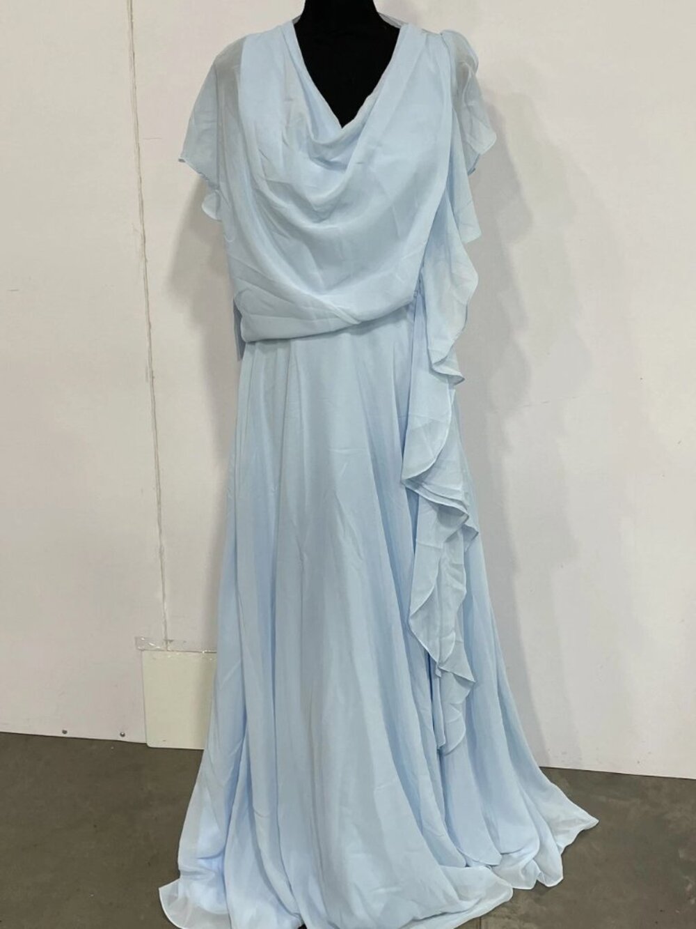 TS Couture Womens Baby Blue Ruffle Draped Cowl Neck Casual Maxi Dress